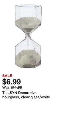 TILLSYN Decorative hourglass, clear glass/white