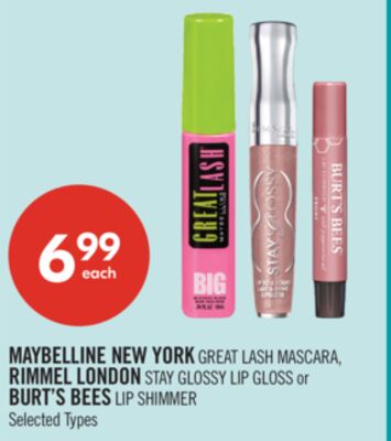 MAYBELLINE NEW YORK GREAT LASH MASCARA, RIMMEL LONDON STAY GLOSSY LIP GLOSS or BURT'S BEES LIP SHIMMER