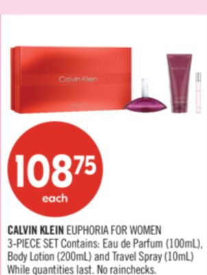 CALVIN KLEIN EUPHORIA FOR WOMEN 3-PIECE SET Contains: Eau de Parfum (100mL), Body Lotion (200mL) and Travel Spray (10mL)