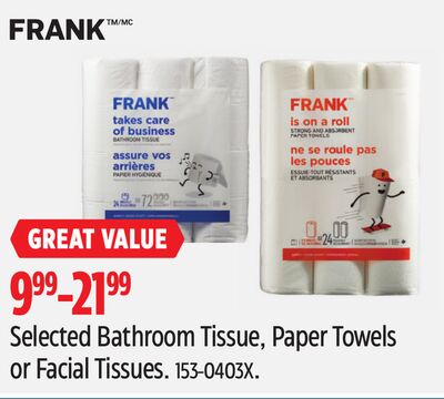 Frank Selected Bathroom Tissue, Paper Towels or Facial Tissues