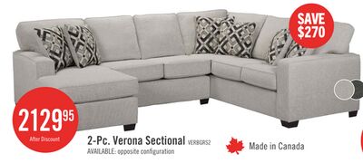 Made in Canada Verona 2-Piece Right-Facing Linen-Look Fabric Sectional with Removable Cushions - Beige
