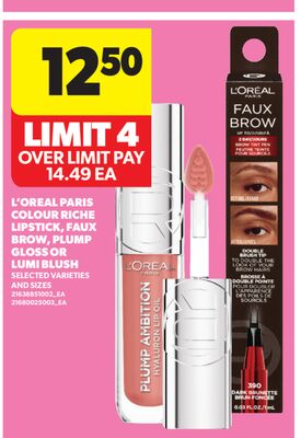 L'OREAL PARIS COLOUR RICHE LIPSTICK, FAUX BROW, PLUMP GLOSS OR LUMI BLUSH