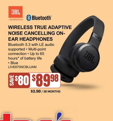 JBL HARMAN WIRELESS TRUE ADAPTIVE NOISE CANCELLING ON-EAR HEADPHONES