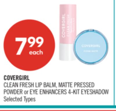 COVERGIRL CLEAN FRESH LIP BALM, MATTE PRESSED POWDER or EYE ENHANCERS 4-KIT EYESHADOW
