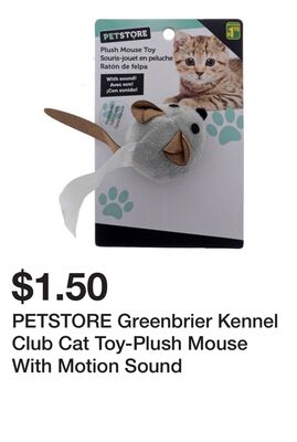 PETSTORE Greenbrier Kennel Club Cat Toy-Plush Mouse With Motion Sound