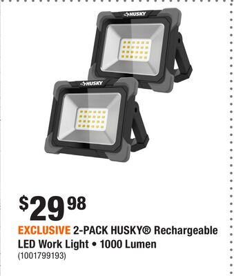 EXCLUSIVE 2-PACK HUSKY® Rechargeable LED Work Light • 1000 Lumen