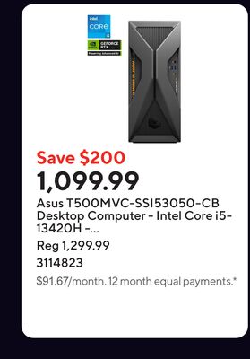 Asus T500MVC-SSI53050-CB Desktop Computer - Intel Core i5-13420H - 1 TB SSD - 32 GB RAM - Windows 11 Home - Solar Eclipse Gray