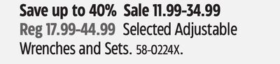 Selected Adjustable Wrenches and Sets.