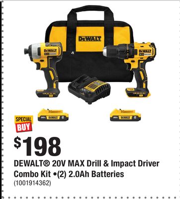 DEWALT® 20V MAX Drill & Impact Driver Combo Kit •(2) 2.0Ah Batteries