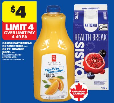 OASIS HEALTH BREAK OR SMOOTHIES, 1.6 L OR PC® ORANGE JUICE, 1.54 L
