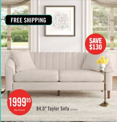Taylor 84.5" Linen-look Fabric Condo Size Sofa With Wood Legs - Beige White
