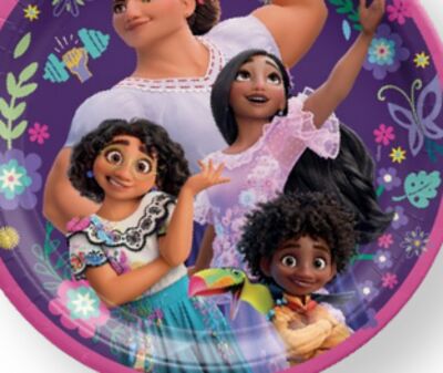 Disney Encanto Round Paper Disposable Lunch Plates, Pink/Purple, 9-in, 8-pk, for Birthday Party