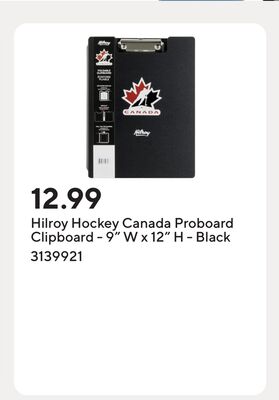Hilroy Hockey Canada Proboard Clipboard - 9" W x 12" H - Black