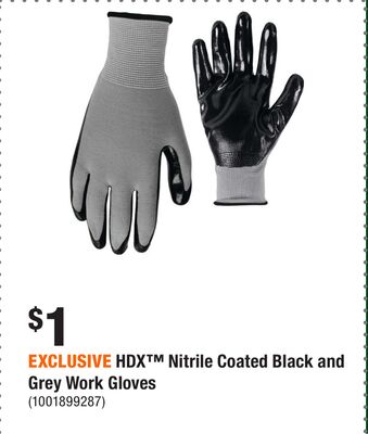 EXCLUSIVE HDX™ Nitrile Coated Black and Grey Work Gloves