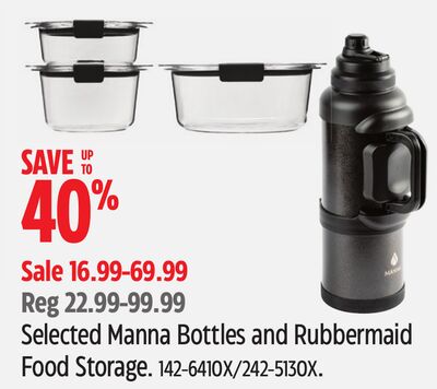 Selected Manna Bottles and Rubbermaid Food Storage