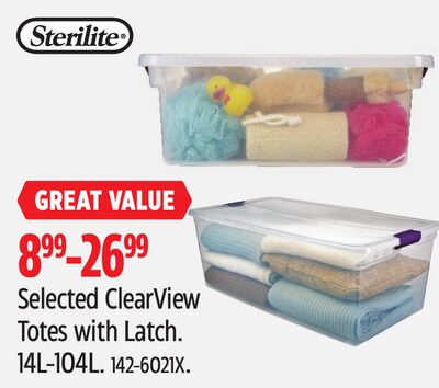 Sterilite Selected ClearView Totes with Latch.