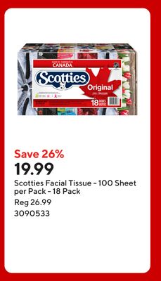 Scotties Facial Tissue - 100 Sheet per Pack - 18 Pack