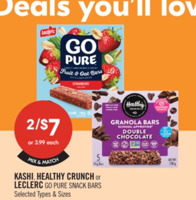 KASHI, HEALTHY CRUNCH or LECLERC GO PURE SNACK BARS