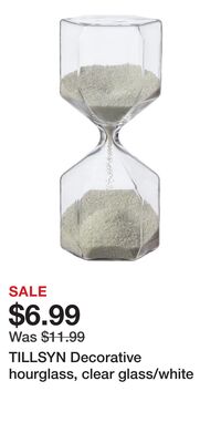 TILLSYN Decorative hourglass, clear glass/white