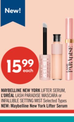 MAYBELLINE NEW YORK LIFTER SERUM, L'ORÉAL LASH PARADISE MASCARA or INFALLIBLE SETTING MIST