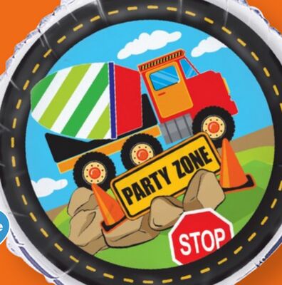 Construction 'Party Zone' Round Satin Foil Balloon, Grey, 18-in, Helium Inflation & Ribbon Included for Construction Theme Party