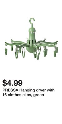 PRESSA Hanging dryer with 16 clothes clips, green