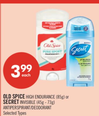 OLD SPICE HIGH ENDURANCE (85g) or SECRET INVISIBLE (45g - 73g) ANTIPERSPIRANT/DEODORANT