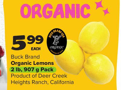 Buck Brand Organic Lemons 2 lb, 907 g Pack