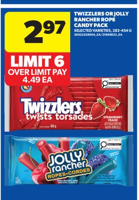 TWIZZLERS OR JOLLY RANCHER ROPE CANDY PACK, 283-454 G