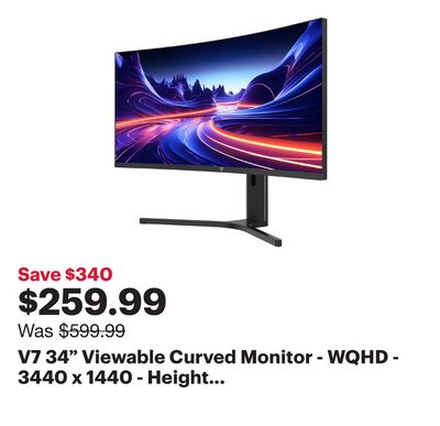 V7 34" Viewable Curved Monitor - WQHD - 3440 x 1440 - Height Adjustable