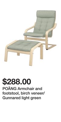 POÄNG Armchair and footstool, birch veneer/Gunnared light green