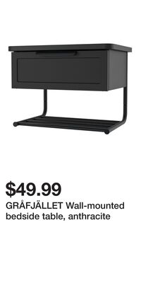 GRÅFJÄLLET Wall-mounted bedside table, anthracite