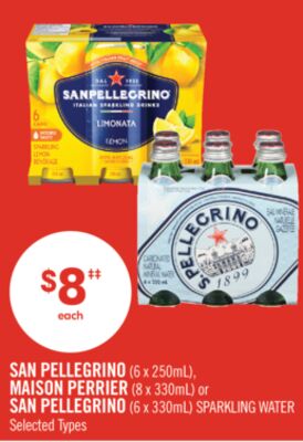 SAN PELLEGRINO (6 x 250mL), MAISON PERRIER (8 x 330mL) or SAN PELLEGRINO (6 x 330mL) SPARKLING WATER