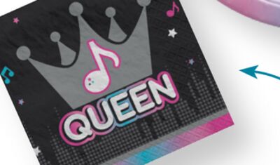 Internet Famous "Queen" Square Paper Disposable Beverage Napkins, Black/Pink, 5-in, 16-pk, 2-ply, for Birthday Party