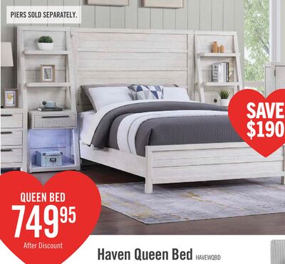 Haven Panel Bed with Headboard & Frame, White - Queen Size