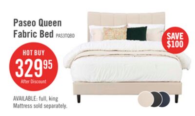 Paseo Platform Bed in Taupe Vegan-Leather Fabric - Queen Size