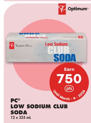 PC® LOW SODIUM CLUB SODA, 12 x 355 mL
