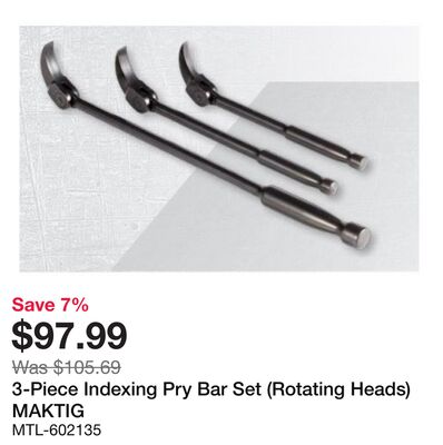 3-Piece Indexing Pry Bar Set (Rotating Heads)