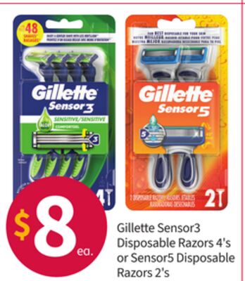 Gillette Sensor3 Disposable Razors 4'r Sensor5 Disposable Razors 2's