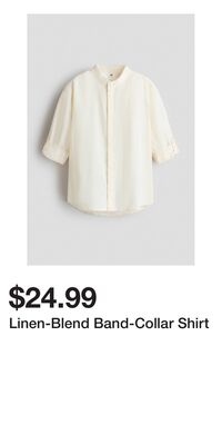 Linen-Blend Band-Collar Shirt