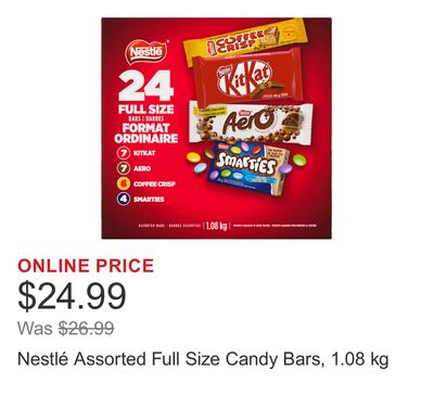 Nestlé Assorted Full Size Candy Bars, 1.08 kg