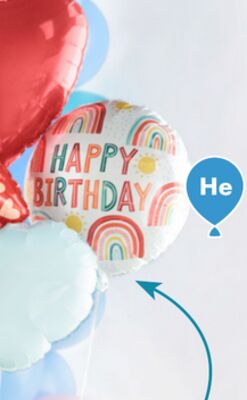 Retro Rainbow Happy Birthday Satin Foil Balloon Bouquet, 5-pk