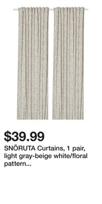 SNÖRUTA Curtains, 1 pair, light gray-beige white/floral pattern with heading tape