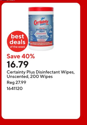 Certainty Plus Disinfectant Wipes, Unscented, 200 Wipes