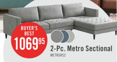Metro 2-Piece Right-Facing Fabric Sectional with Chaise and Tufted Seat Cushions - Grey