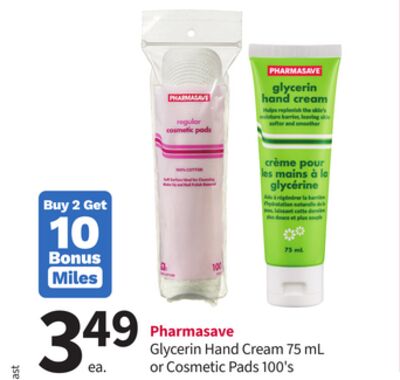 Pharmasave Glycerin Hand Cream 75 mL or Cosmetic Pads 100's