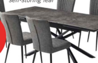 Tavo 7pc Dining Set with Table & Chairs, 63-79"W Extension, Metal - Grey & Black