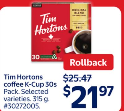 Tim Hortons coffee K-Cup 30s
