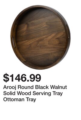 Arooj Round Black Walnut Solid Wood Serving Tray Ottoman Tray