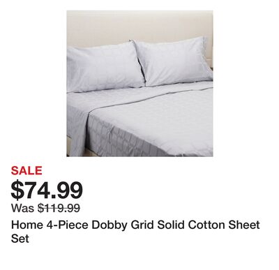 Home 4-Piece Dobby Grid Solid Cotton Sheet Set